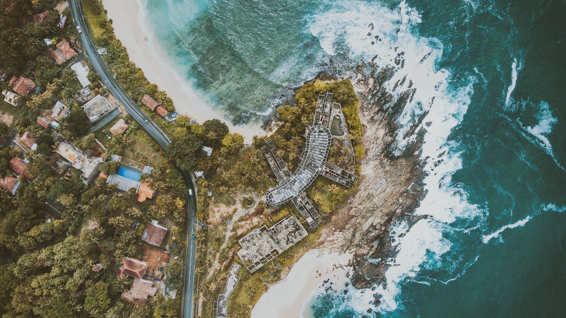 Aerial view of the south coast near Galle, Sri Lanka